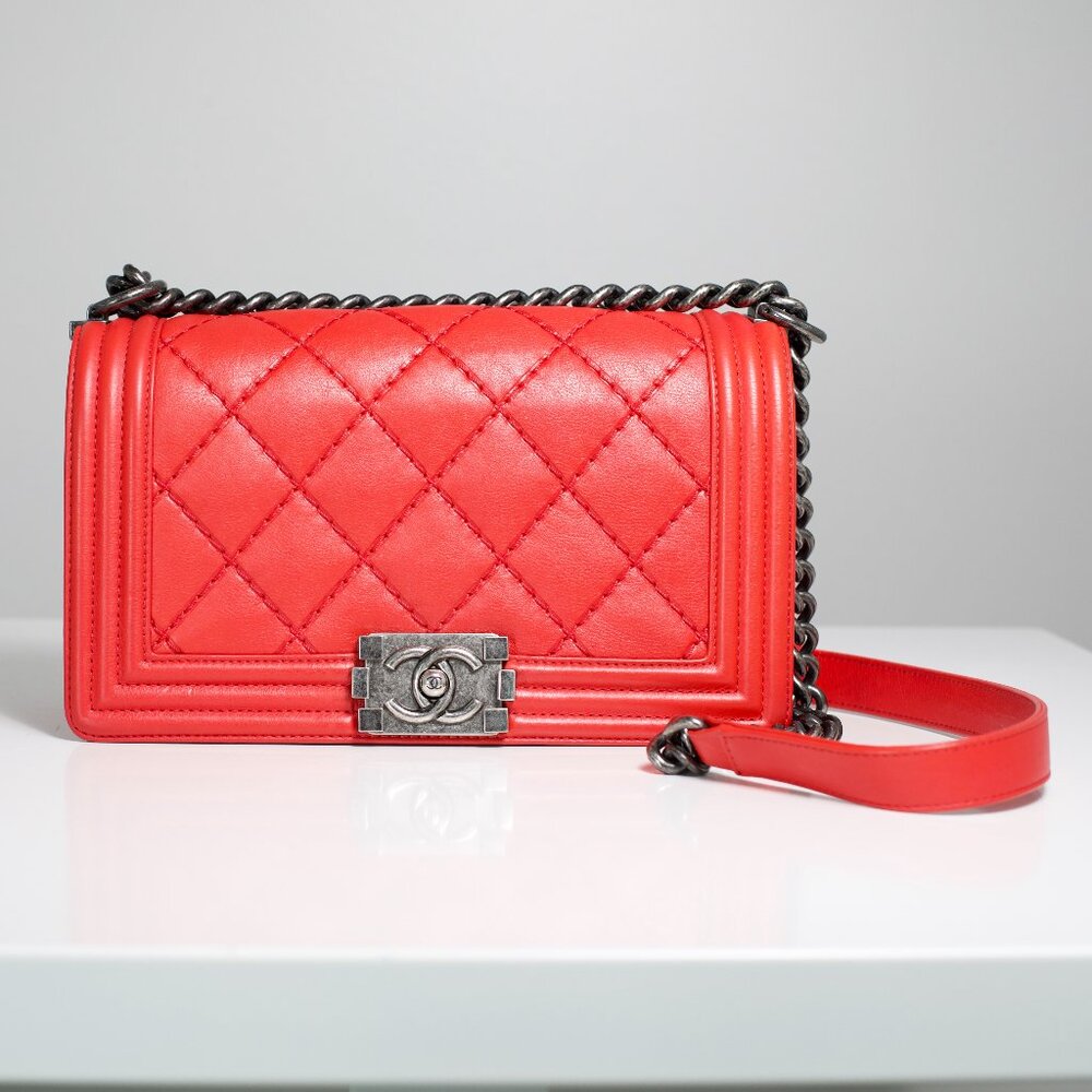Chanel Red Diamond Quilt Medium Boy Bag